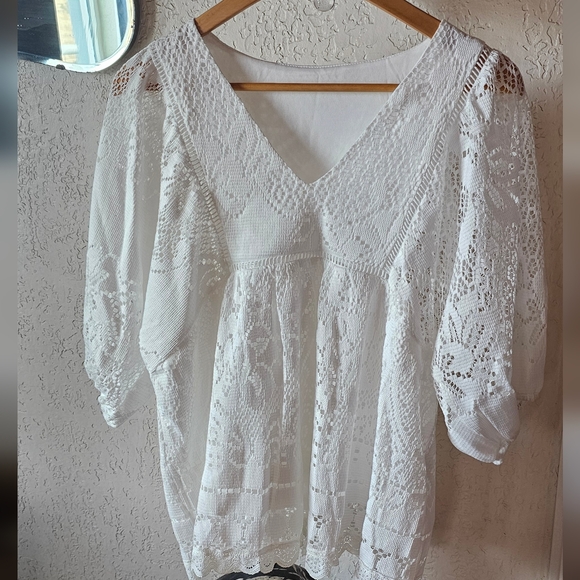 Chic White Lace Women's Blouse - Picture 6 of 7